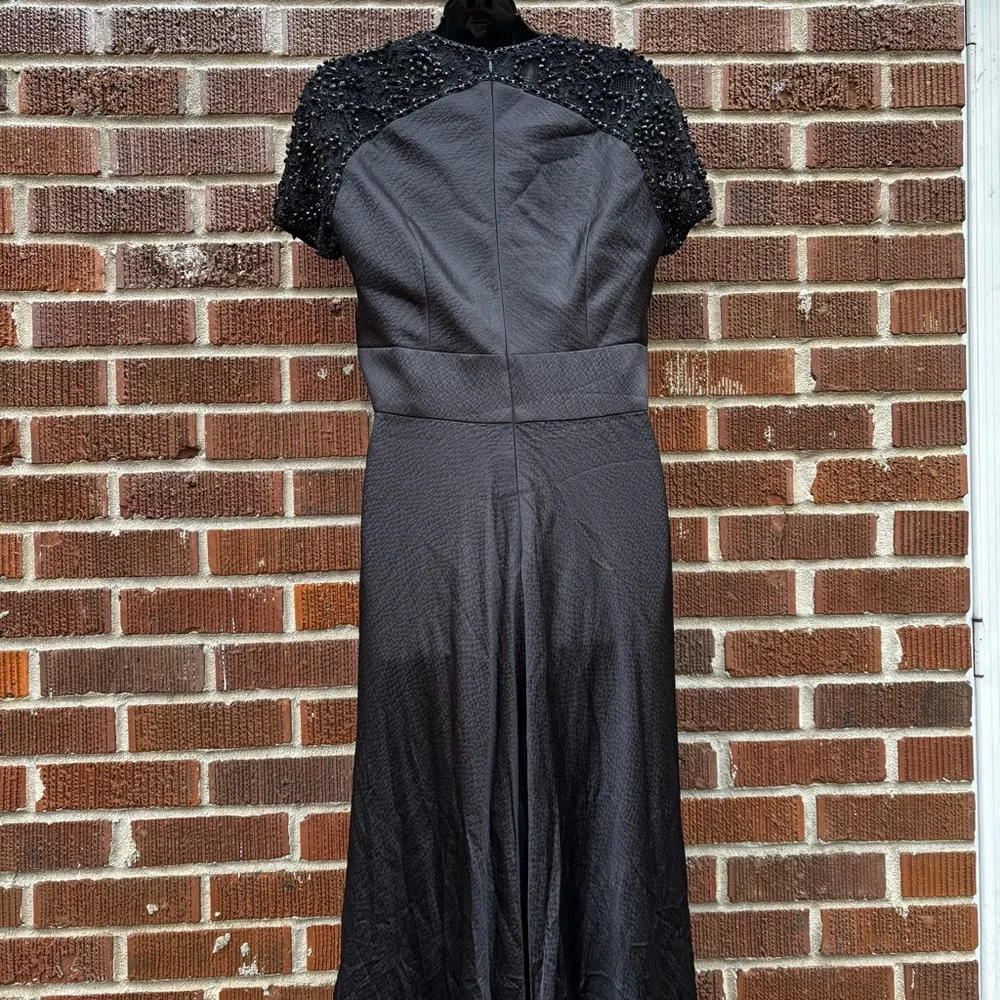 Badgley Mishka Sz 8 Short sleeve Beaded Lace Fit & Flare Silk Black Maxi Dress - Picture 2 of 12